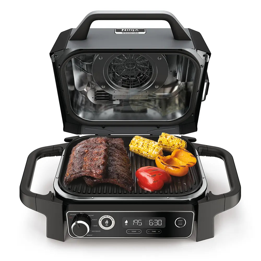 Ninja OG701EU Woodfire Elektrický BBQ, Gril, Airfryer & Udírna; Venkovní; 28 cm x 38 cm
