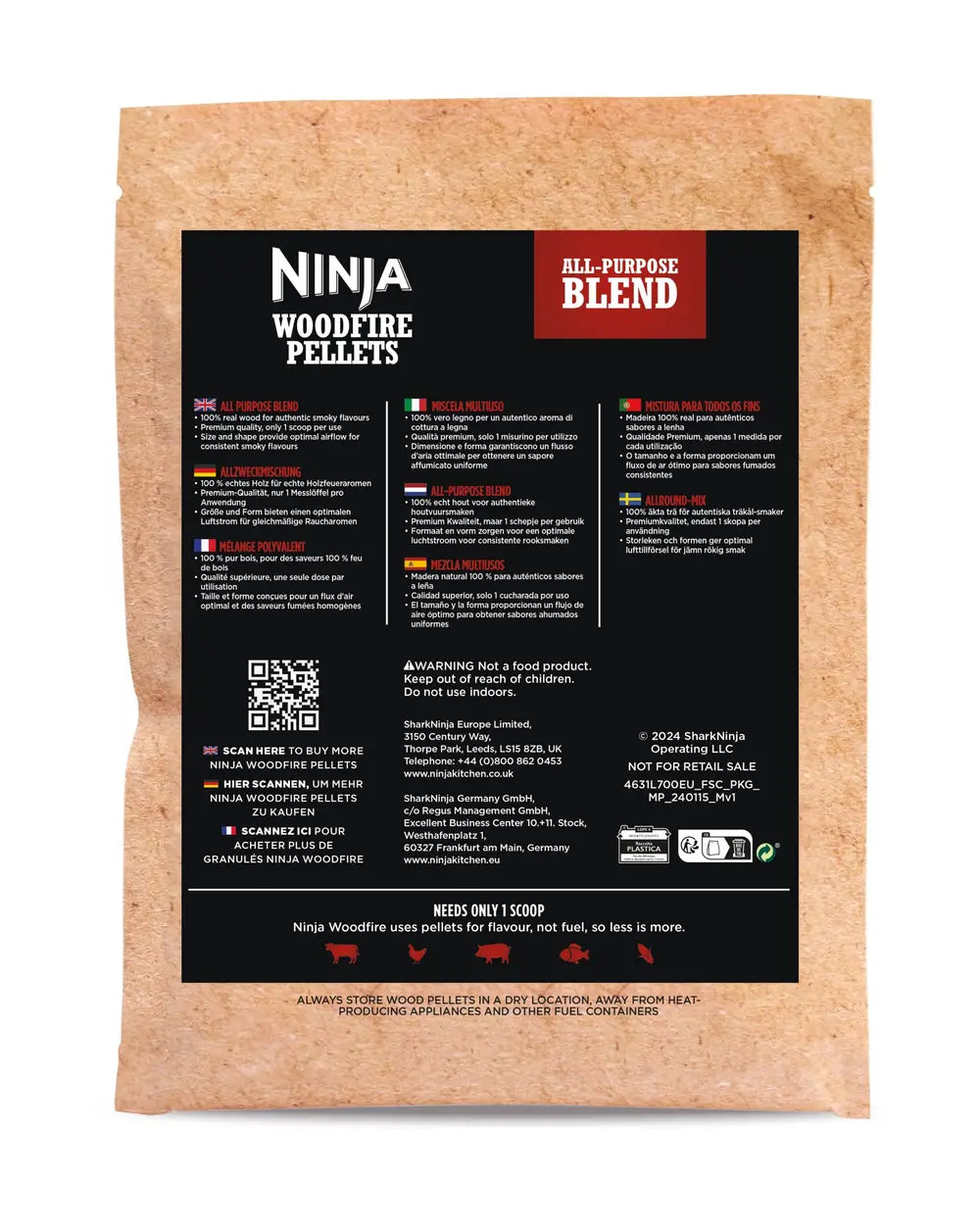 Ninja Woodfire Pelety; Směs třešně, javoru a dubu; 900g (Pro 20 použití)
