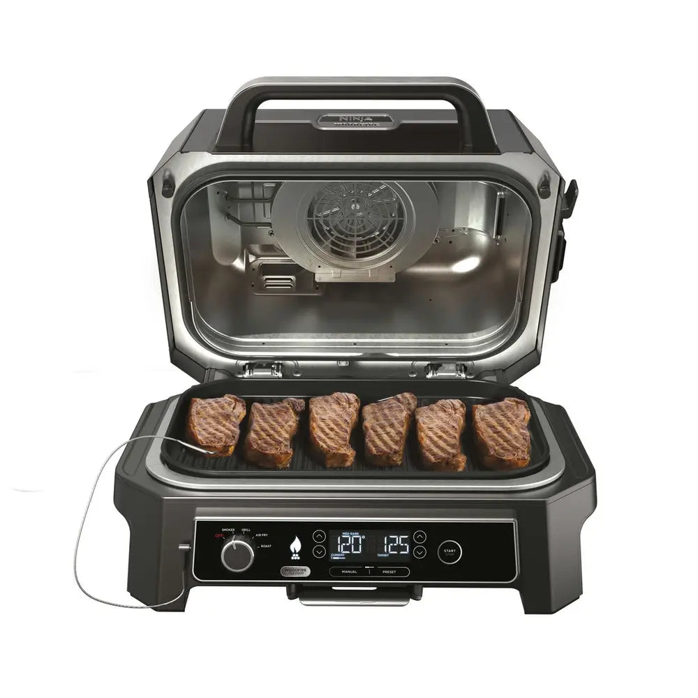 Ninja OG850EU Woodfire Pro XL; Elektrický BBQ, Gril, Airfryer & Udírna; Venkovní; 45 cm x 31 cm