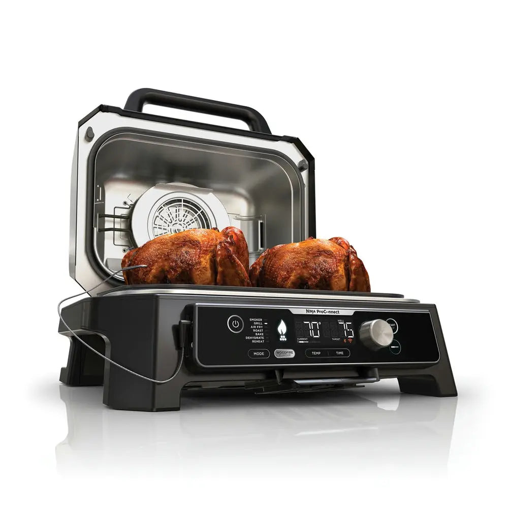 Ninja OG901EU Woodfire Pro Connect XL; Elektrický BBQ, Gril, Airfryer & Udírna; Venkovní; 45 cm x 31 cm