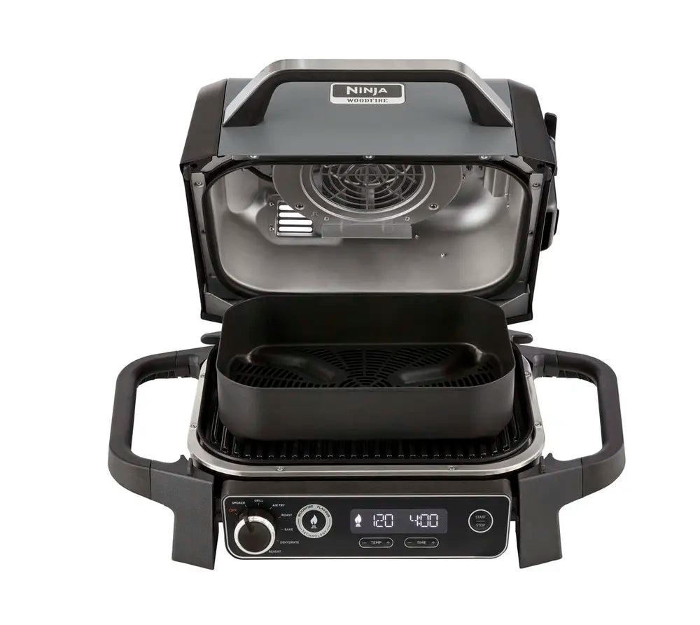 Ninja OG701EU Woodfire Elektrický BBQ, Gril, Airfryer & Udírna; Venkovní; 28 cm x 38 cm